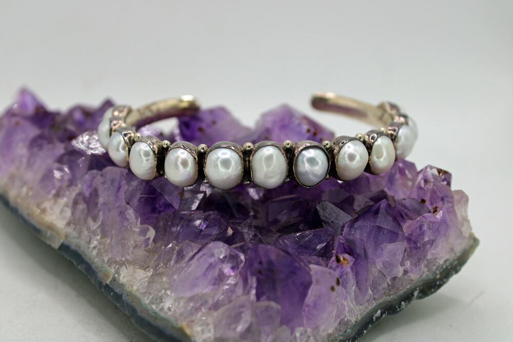 BB Signed Sterling Silver Fresh Water Pearl Cuff Bracelet
